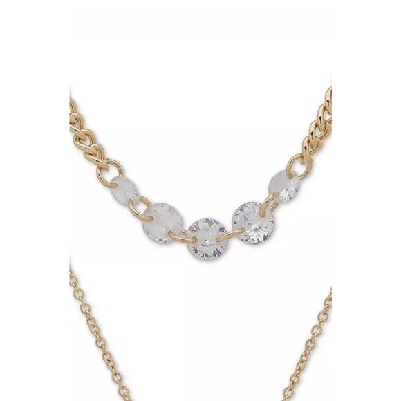 DKNY Gold Tone Crystal Disc Pendant Layered Necklace Women's Fashion Chic NEW - Picture 6 of 7